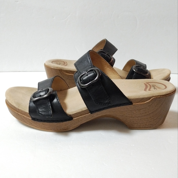 Dansko Sophie Black Leather 2 Adjustable Strap Sandals Sz 41 Eur / 11-11.5 US - Picture 1 of 11